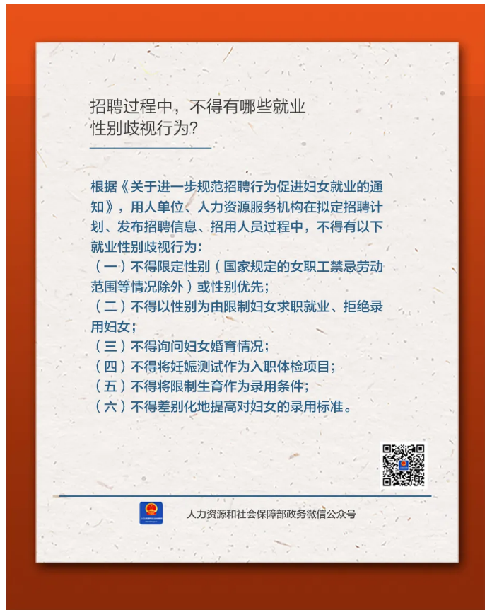 【人社日課&middot;11月14日】招聘過程中，不得有哪些就業(yè)性別歧視行為？.png